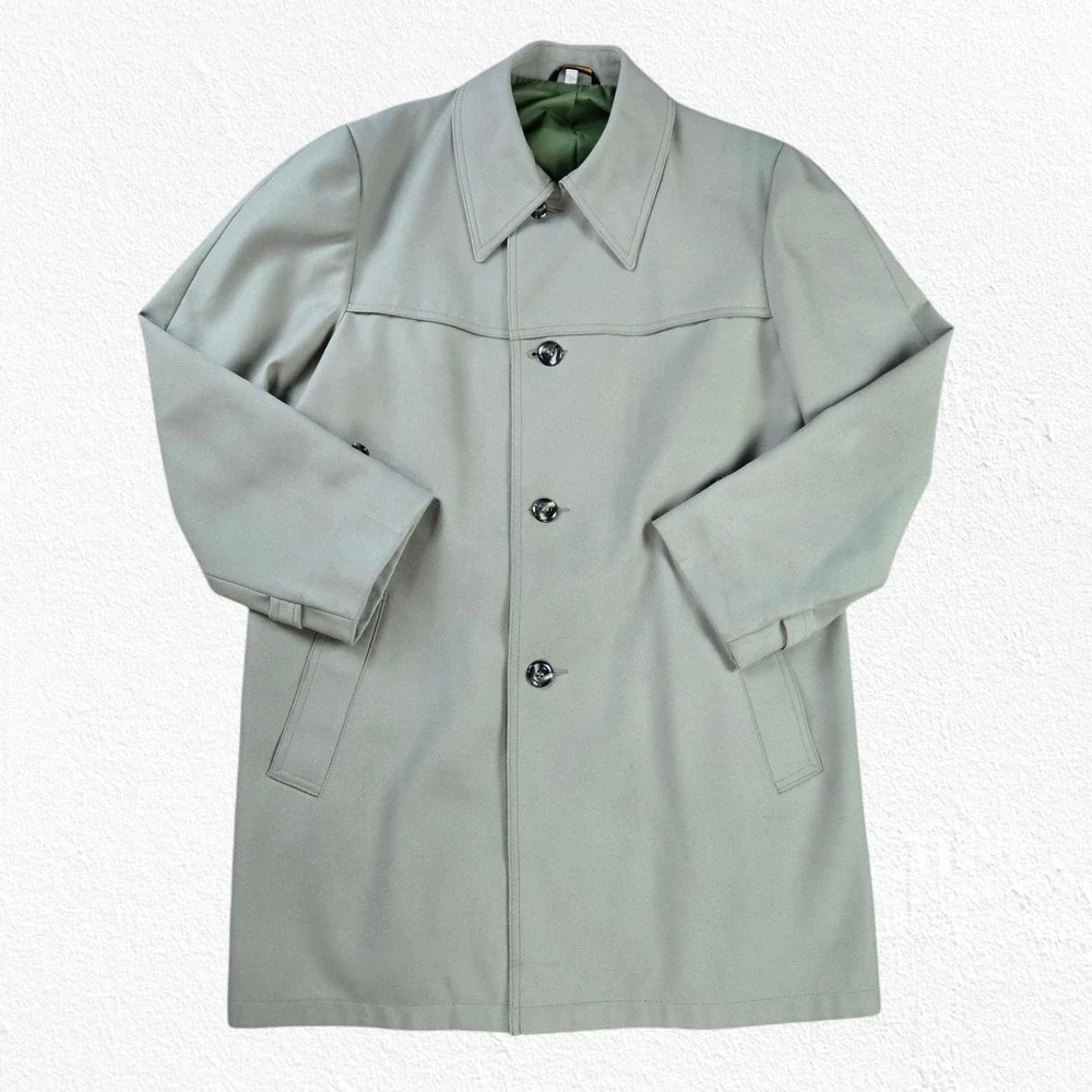 Vintage 60s Olive Green Gray Car Coat Single Breasted Mid Century Coat Size 44R